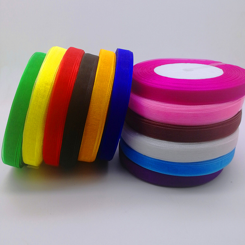 Organza Ribbon Spool - Hot 10mm 50 jardów szpula satynowe