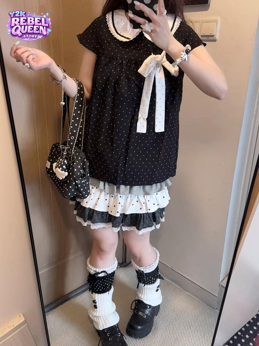 Lace Ribbon Trim - Zestaw dwuczęściowy Y2K Kawaii w japońskim