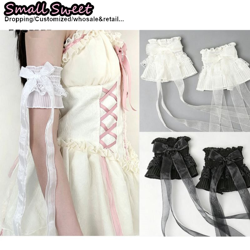 Lace Ribbon Trim - Damskie rękawki z koronką i kokardą