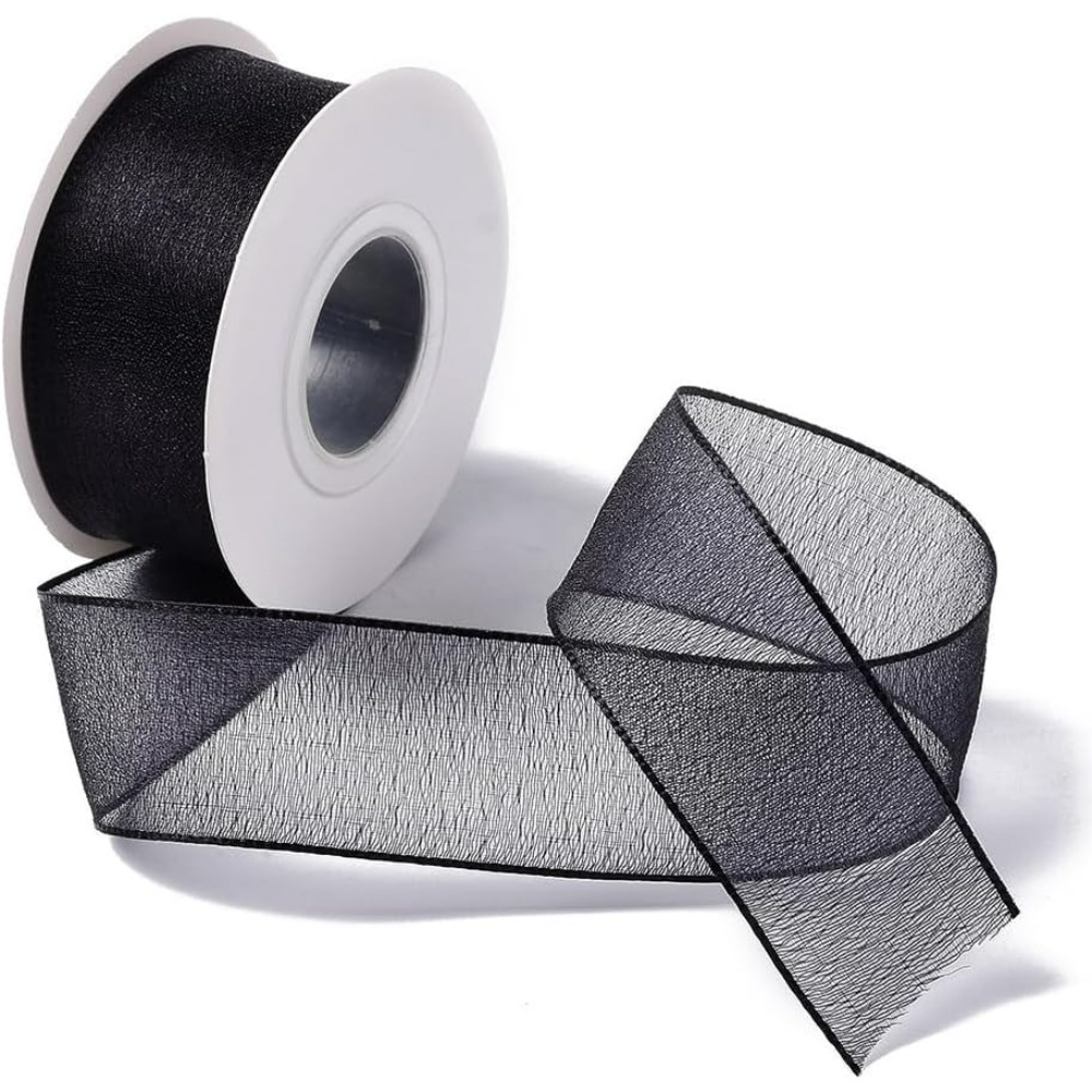 1-calowa czarna wstążka z orga – Organza Ribbon Spool recenzja i cena